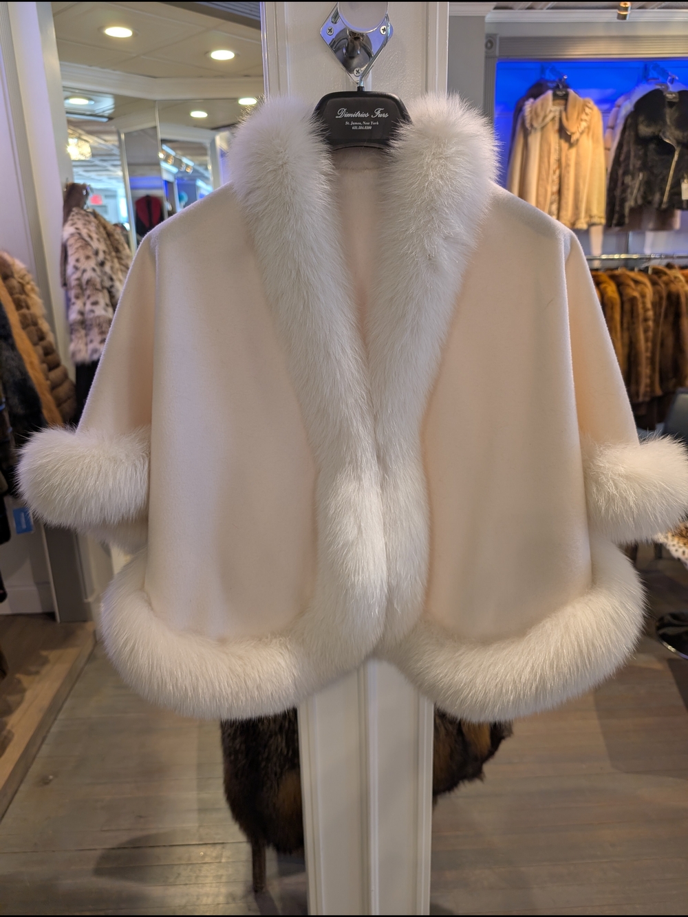 Ivory Cashmere.                         Fox Real Fur-Trim Capelet